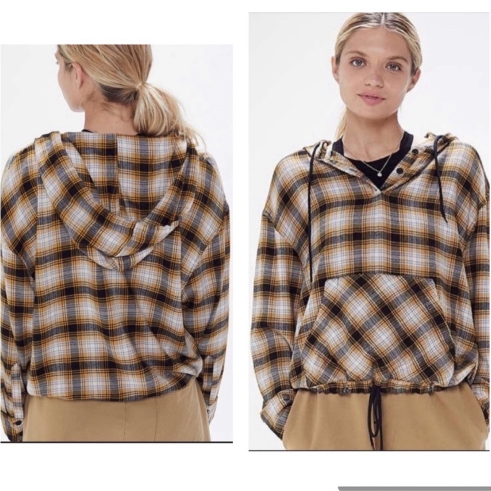 Urban Outfitters ALEX Hooded Flannel Popover Pullover